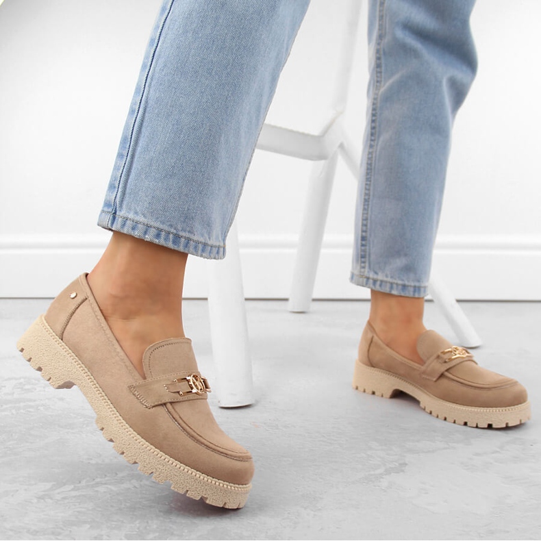 Sapatos femininos de camurça, mocassins bege Potocki YQ21047 2