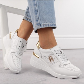 Calçado esportivo feminino de couro com cunha, branco, S.Barski LR810 1