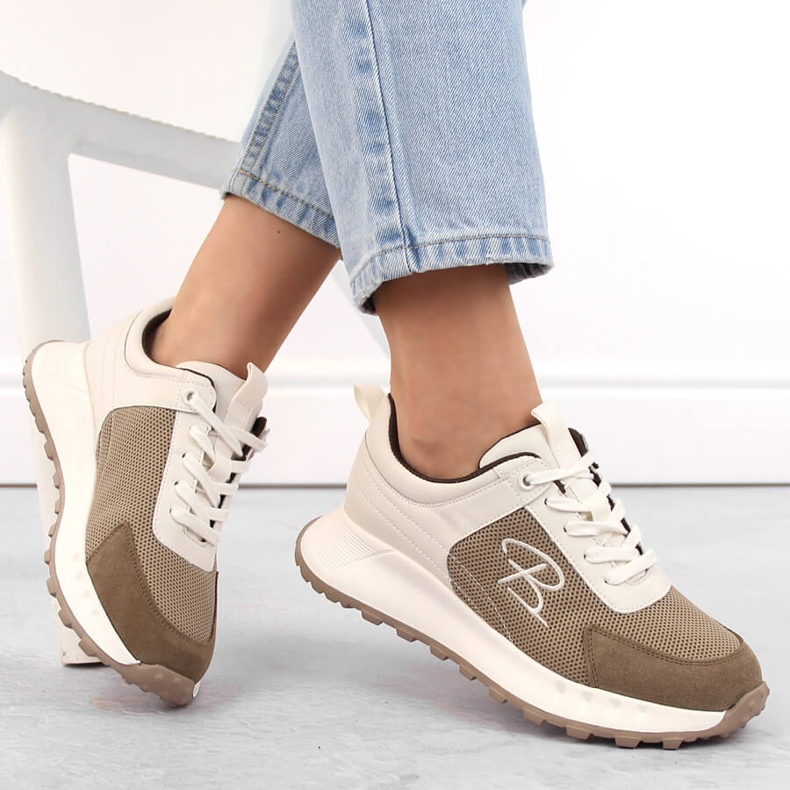 Calçados esportivos femininos de couro, bege, Artiker 54C1468 1