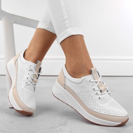 Calçados esportivos femininos de couro, tênis de cunha, branco Artiker 54C1742 1
