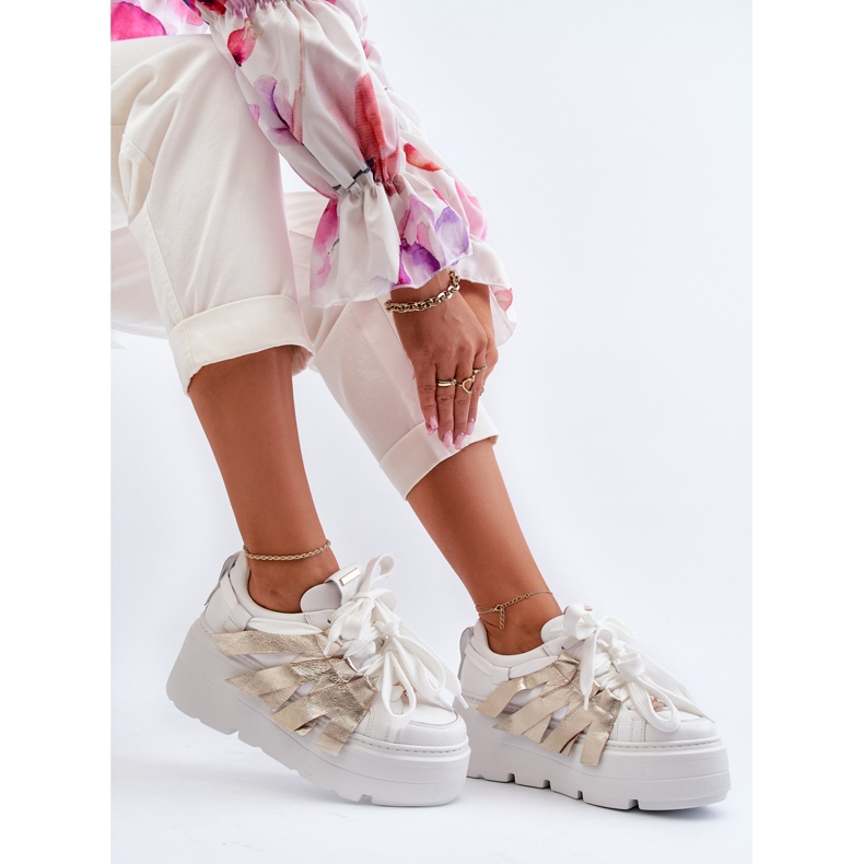 Tênis Zazoo 2F-7033 em uma enorme plataforma branca e dourada branco 1