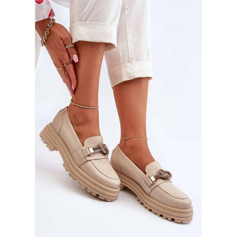 Mocassins femininos de couro com decoração Laura Messi 2780 bege 1