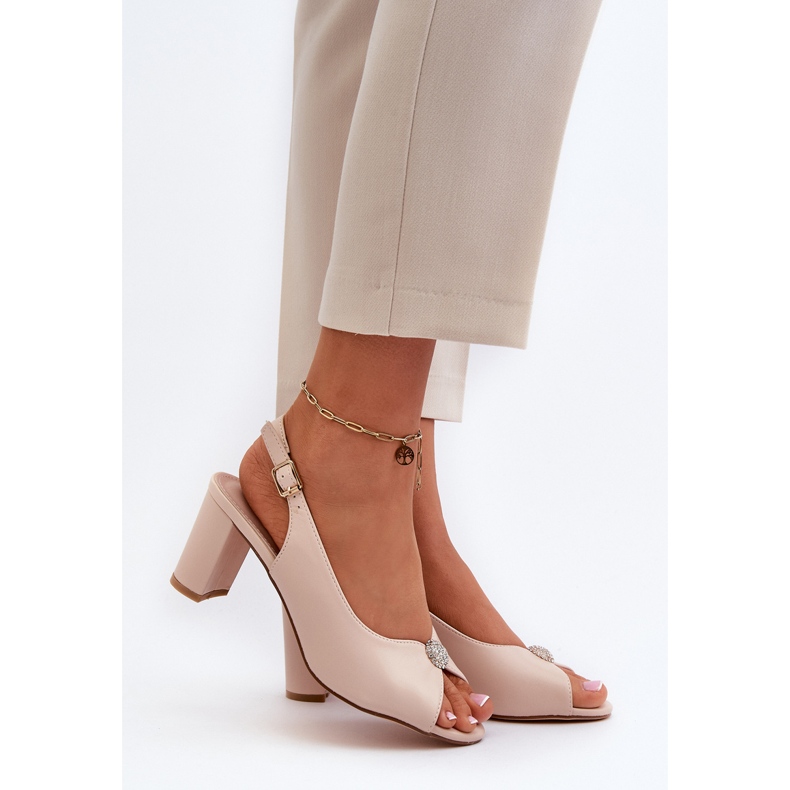 Evento Sandálias elegantes de salto alto com decoração, Bege Trasea 1