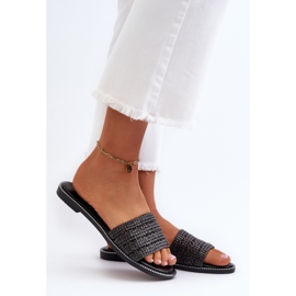 Sandálias femininas com salto plano trançado, radianos pretos 2