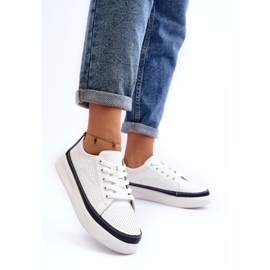 Sergio Leone Calçados esportivos femininos de couro, tênis, branco e azul marinho 2