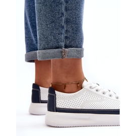 Sergio Leone Calçados esportivos femininos de couro, tênis, branco e azul marinho 4