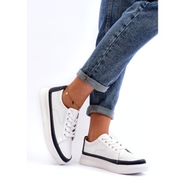 Sergio Leone Calçados esportivos femininos de couro, tênis, branco e azul marinho 1