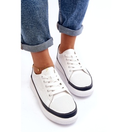 Sergio Leone Calçados esportivos femininos de couro, tênis, branco e azul marinho 3