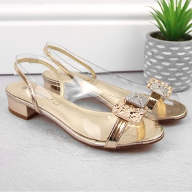 Sandálias femininas de couro envernizado transparente com zircões dourados Potocki WS43303 1