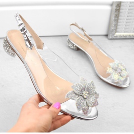 Sandálias femininas de couro envernizado transparente com zircões prateados S.Barski MR38-383 prata 1