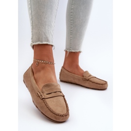 Mocassins clássicos femininos em camurça bege escuro Glimris 2