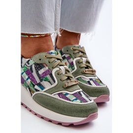 Tênis feminino de couro na plataforma Maciejka 06390-09 Celadon verde 2