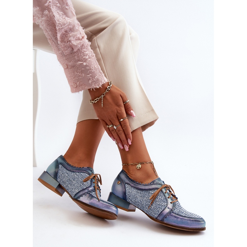 Sapatos femininos com cadarço de couro natural Maciejka 06452-06 azul 1