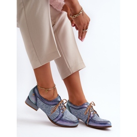 Sapatos femininos com cadarço de couro natural Maciejka 06452-06 azul 2
