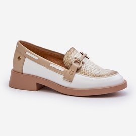 Sapatos femininos mocassins de couro Maciejka 06493-11 Branco e Bege 2