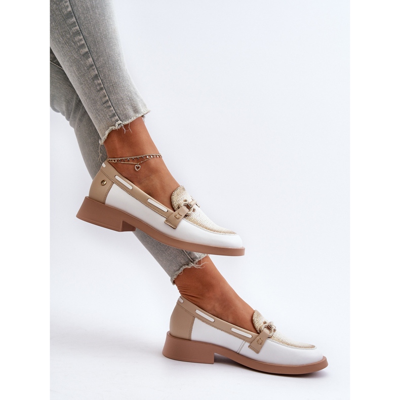 Sapatos femininos mocassins de couro Maciejka 06493-11 Branco e Bege 1