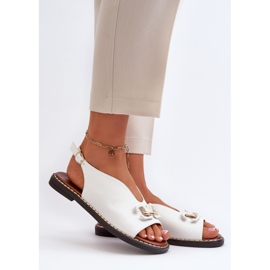 Sandálias femininas de salto plano com decoração, Loraeleh branca branco 2