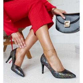 Salto alto metálico preto com inserção Gantier de couro 1 Salto alto metálico preto com inserção Gantier de couro 1