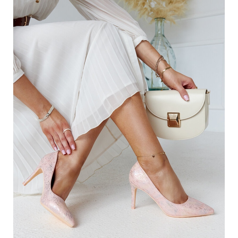 Salto alto metálico rosa com inserção Gantier de couro 2 Salto alto metálico rosa com inserção Gantier de couro 2