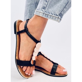 Ennes Sandálias pretas com decoração dourada preto 2