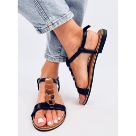 Ennes Sandálias pretas com decoração dourada preto 1