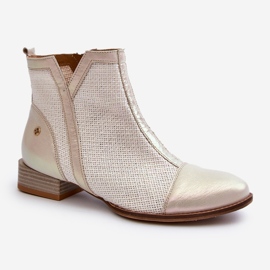 Botas femininas de couro com salto baixo Maciejka 06397-22 bege claro 1