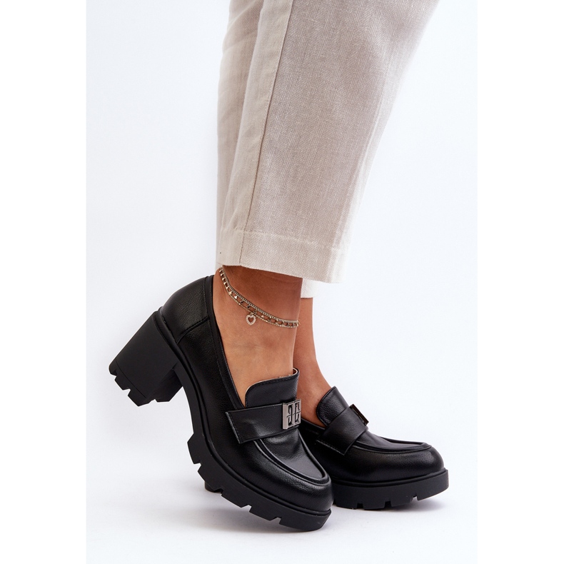 Sapatos femininos com salto enorme e decoração, Ranunca preto 2