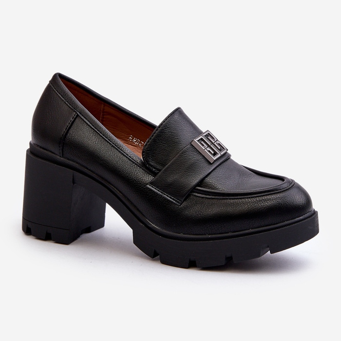 Sapatos femininos com salto enorme e decoração, Ranunca preto 1