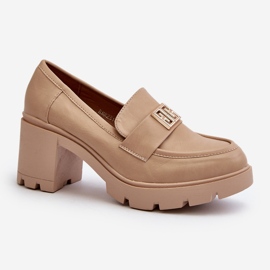 Sapatos femininos Ranunca bege com salto grosso e decoração 1