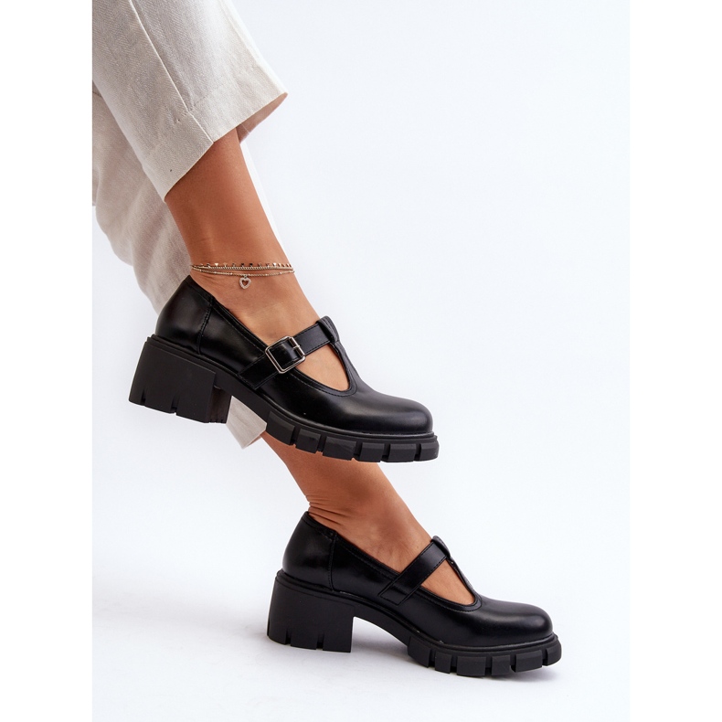 Jezzi Sapatos femininos de couro ecológico com plataforma e bloco, preto Emelna 1