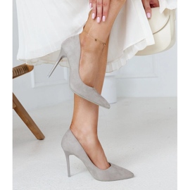 Salto alto cinza com inserção de couro Amedie 2 Salto alto cinza com inserção de couro Amedie 2