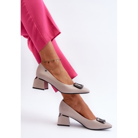 Vinceza Bombas de salto alto bloco com decoração, couro ecológico, cinza Sarala 1