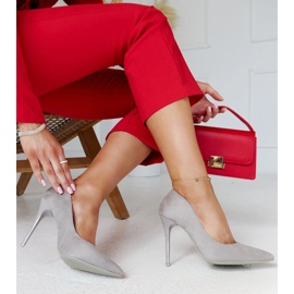 Salto alto cinza com inserção de couro Amedie 1