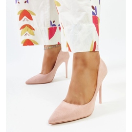 Salto alto rosa com inserção de couro Amedie 1