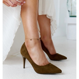 Salto alto verde escuro com aplicação de couro Paume 1 Salto alto verde escuro com aplicação de couro Paume 1