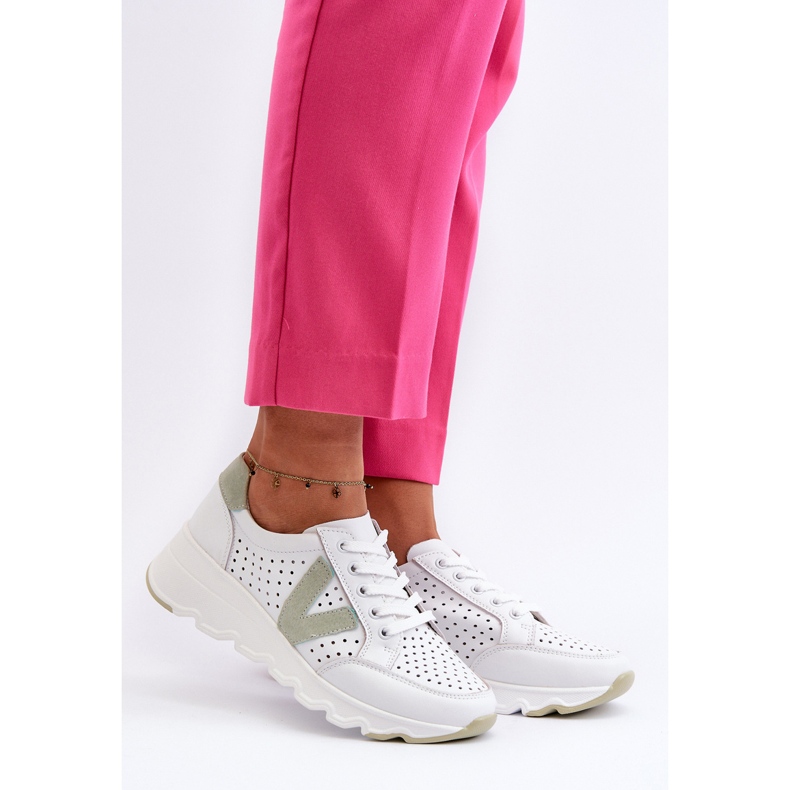 Vinceza Calçado esportivo feminino leve de couro branco Eleonori 2