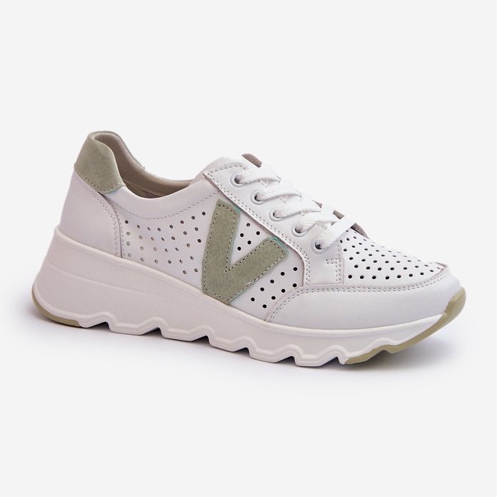 Vinceza Calçado esportivo feminino leve de couro branco Eleonori 1