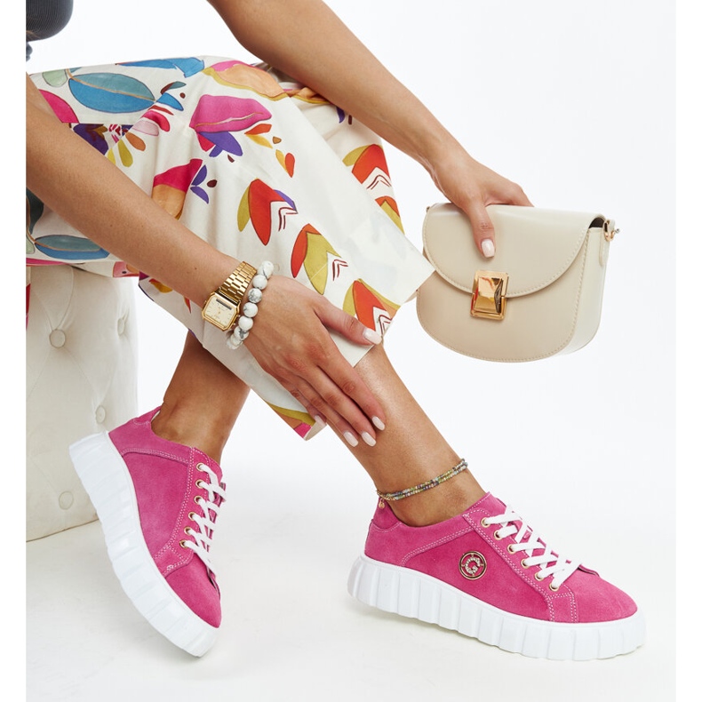 Tênis de couro rosa escuro com strass Stradone 1 Tênis de couro rosa escuro com strass Stradone 1