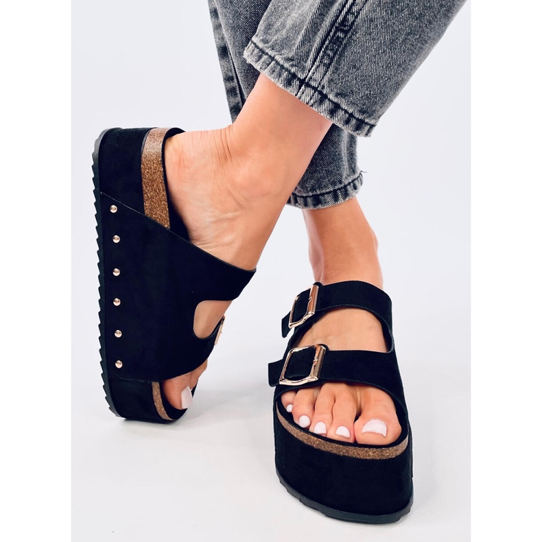 Chinelos de cortiça plataforma pretos Galzai 1