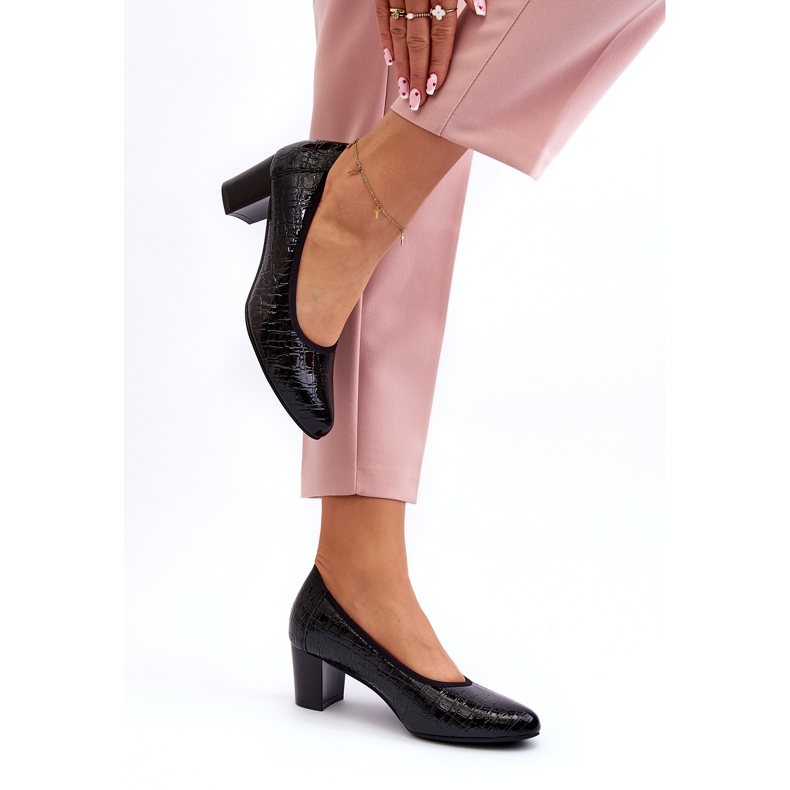 Vinceza Sapatos de couro envernizado com relevo preto 2