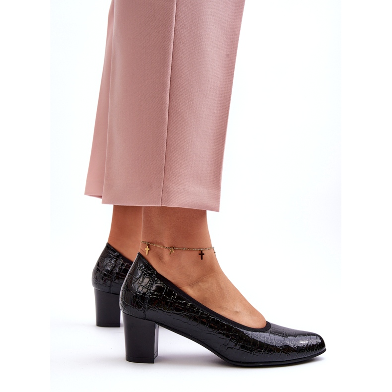 Vinceza Sapatos de couro envernizado com relevo preto 5