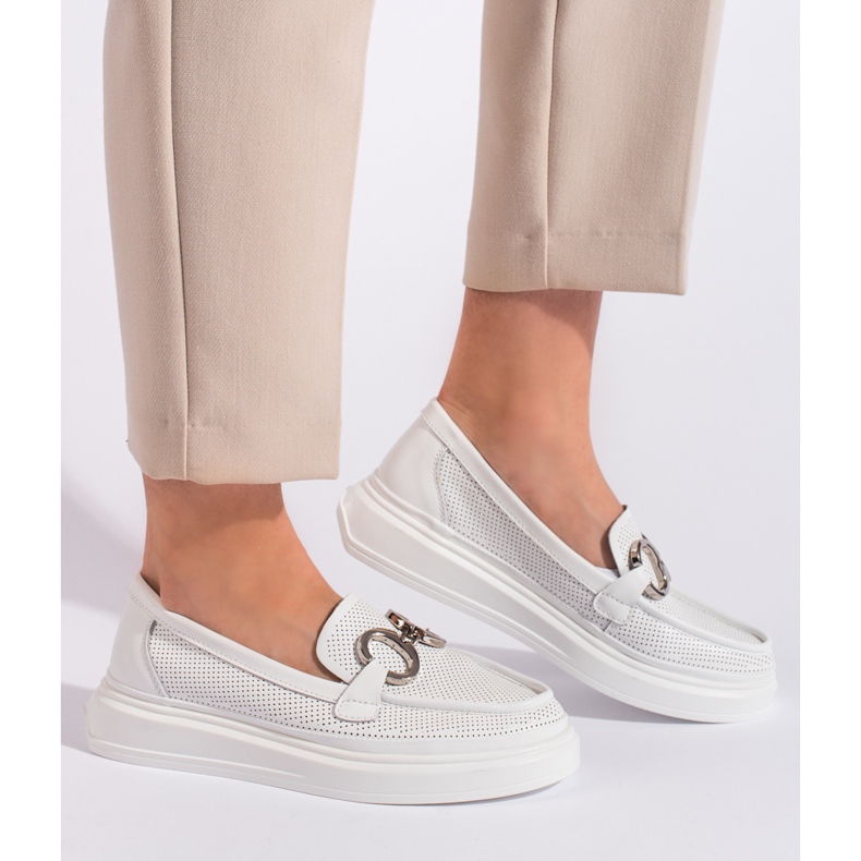 Goodin Mocassins femininos brancos com aberturas 1 Goodin Mocassins femininos brancos com aberturas 1