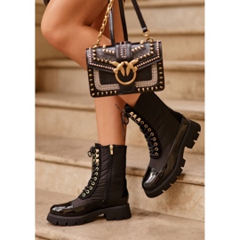 Botas de trabalho isoladas com salto plano, Saranema preta preto 2 Botas de trabalho isoladas com salto plano, Saranema preta preto 2