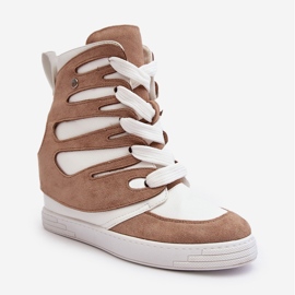 Botins de cunha em couro bege Amria 1