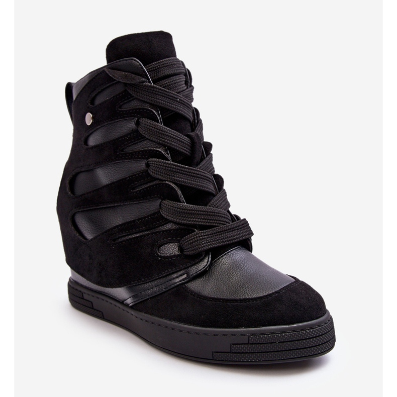 Botins de couro com cunha, Amria Preto 1 Botins de couro com cunha, Amria Preto 1