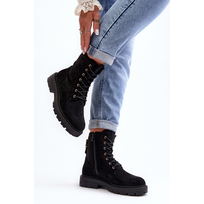 Botas de trabalho femininas com zíper pretas Ninsuni preto 2
