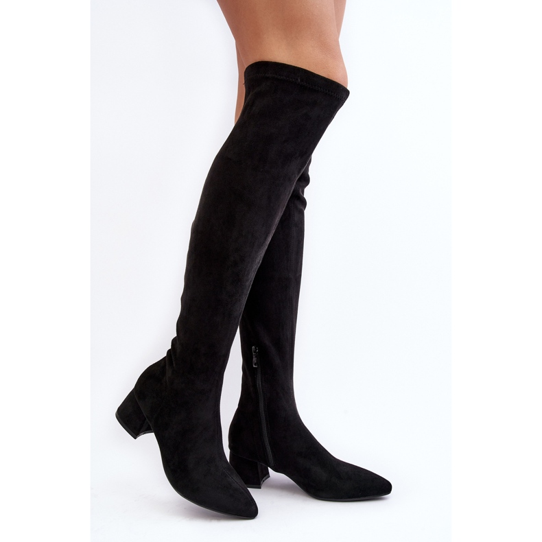 Botas femininas acima do joelho com salto baixo preto Maidna preto 1