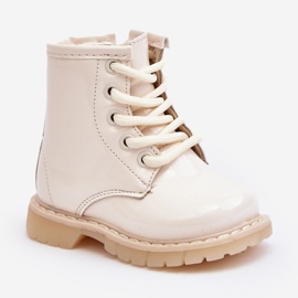 Botins infantis de couro envernizado com zíper, Bege Tibbie 2