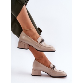 Bombas de couro envernizado em bloco bege S.Barski MR38-960 1