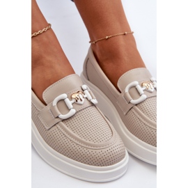 Mocassins femininos de couro na plataforma bege S.Barski LR720 1